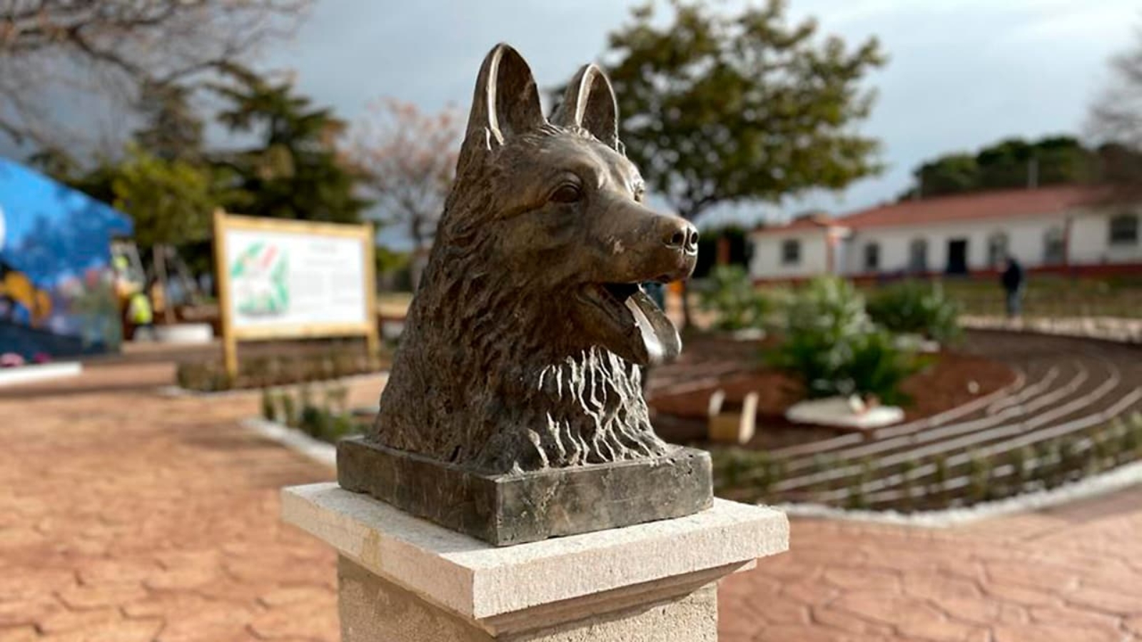 Busto perro Ajax en Glorieta Rojas Pérez